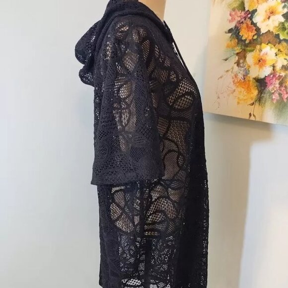 Catherine’s Black Beach Swimsuit Cover Up Sheer 2x 22/24w Zip Up Hooded Womens - Picture 3 of 10